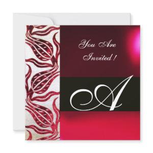 RED VELVET DAMASK TULIPS MONOGRAM Burgundy White