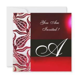 RED VELVET DAMASK TULIPS MONOGRAM Burgundy White