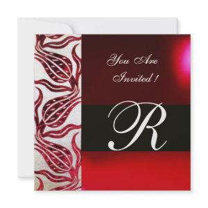 RED VELVET DAMASK TULIPS MONOGRAM Burgundy White