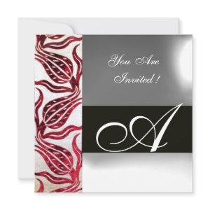 RED VELVET DAMASK TULIPS MONOGRAM Burgundy White