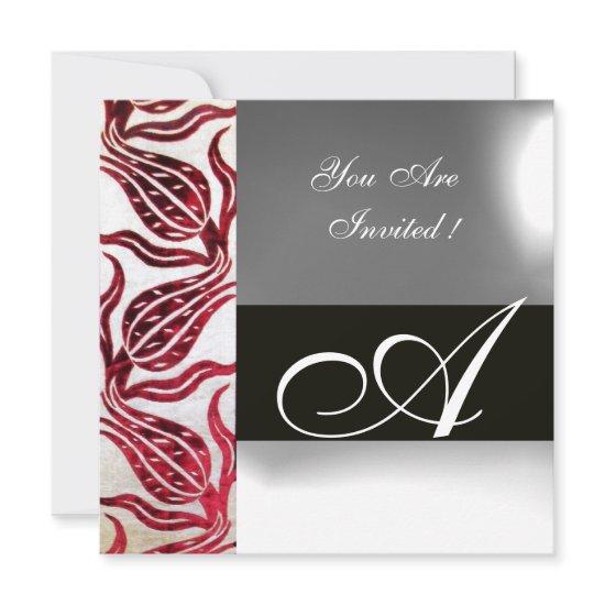 RED VELVET DAMASK TULIPS MONOGRAM Burgundy White