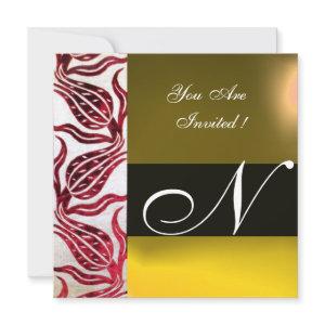 RED VELVET DAMASK TULIPS MONOGRAM Burgundy Yellow
