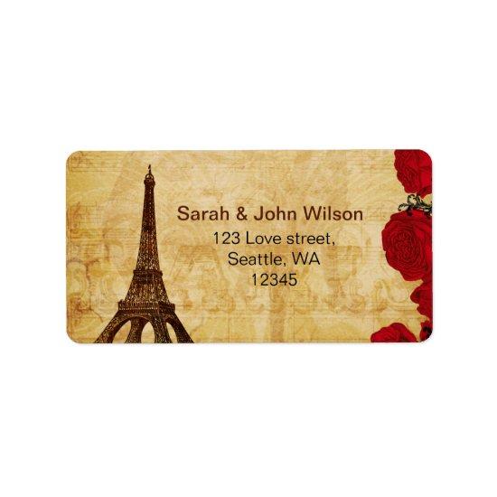 red vintage eiffel tower Paris address labels