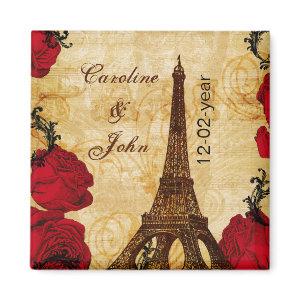 red vintage eiffel tower Paris save the date Magnet