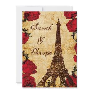 red vintage eiffel tower Paris wedding invite