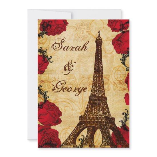 red vintage eiffel tower Paris wedding invite