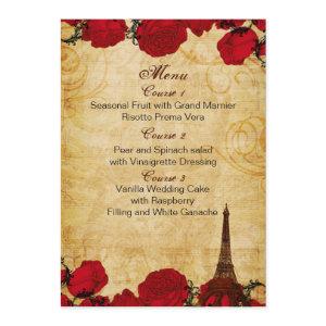 red vintage eiffel tower Paris wedding menu cards