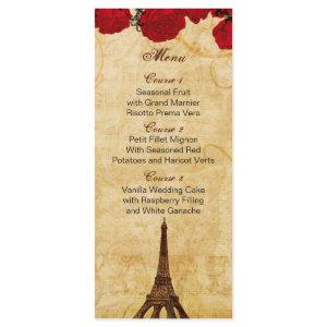 red vintage eiffel tower Paris wedding menu cards