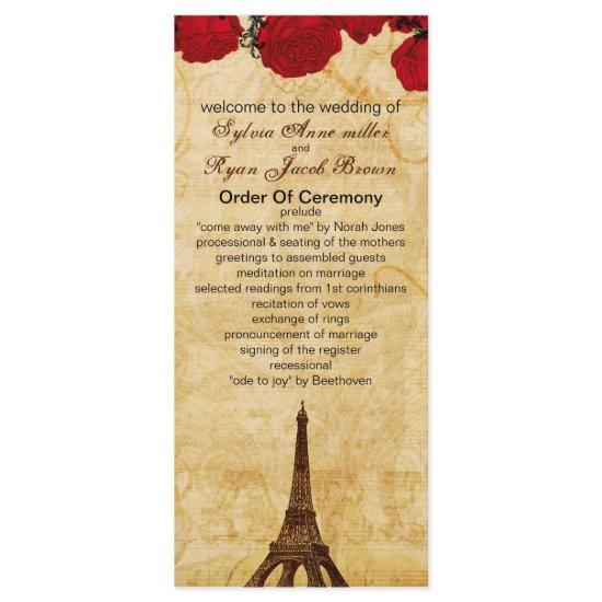 red vintage eiffel tower Paris wedding program