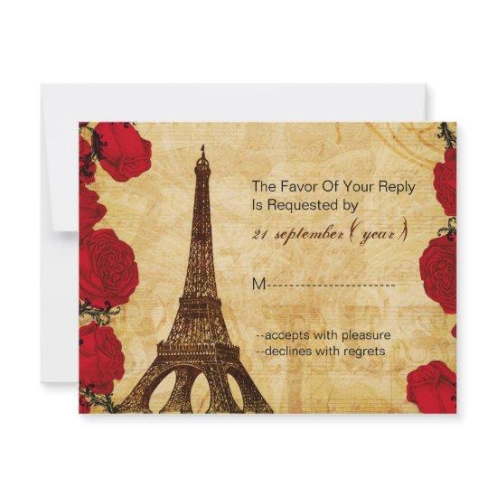 red vintage eiffel tower Paris wedding rsvp