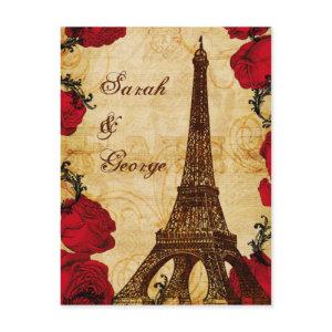 red vintage eiffel tower Paris wedding rsvp  Postcard