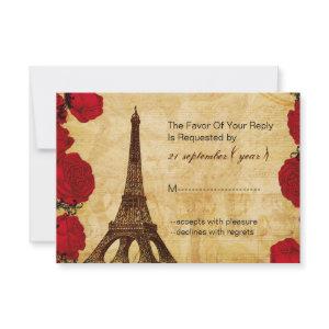red vintage eiffel tower wedding rsvp 3.5 x 5