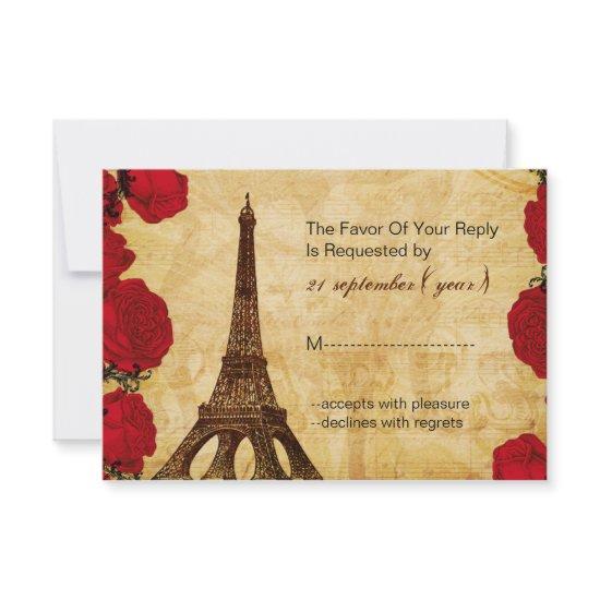 red vintage eiffel tower wedding rsvp 3.5 x 5