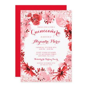 Red Watercolor Floral Quinceanera