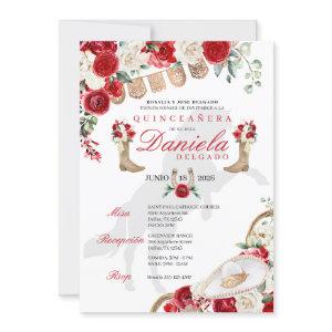 Red Western Boots & Roses Papel Picado Quinceañera