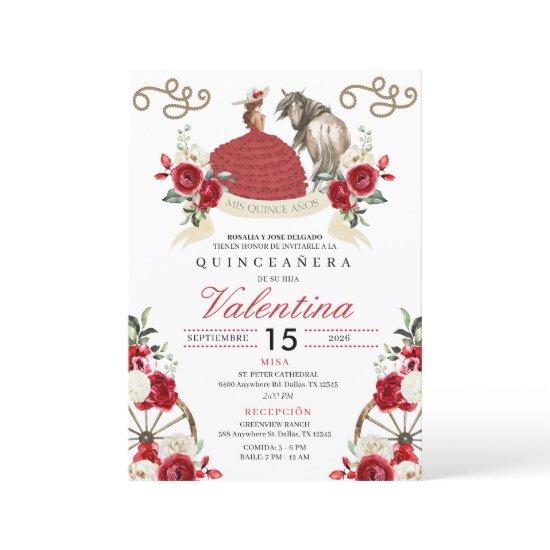 Red Western Charro Woman Horse Quinceañera