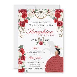 Red Western Cowgirl Boots & Roses Quinceañera