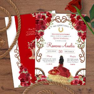 Red Western Rustic Floral Charra Quinceanera