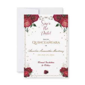 Red, White and Gold Quinceañera Save the Date