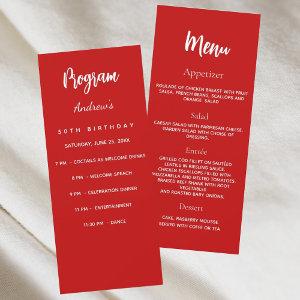 Red white birthday program dinner menu card