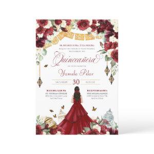 Red White Elegant Floral Butterfly Quinceanera V1