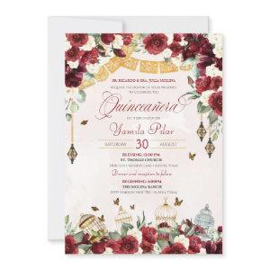 Red White Elegant Floral Butterfly Quinceanera V6