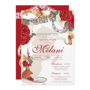 Red White Elegant Rose Charro Mariachi Quinceanera