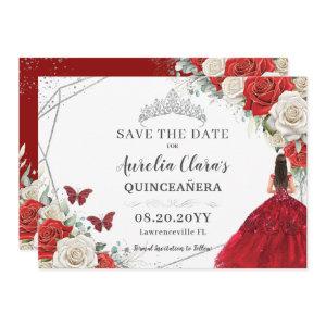 Red White Floral Dress Silver Quinceanera Sweet 16 Save The Date