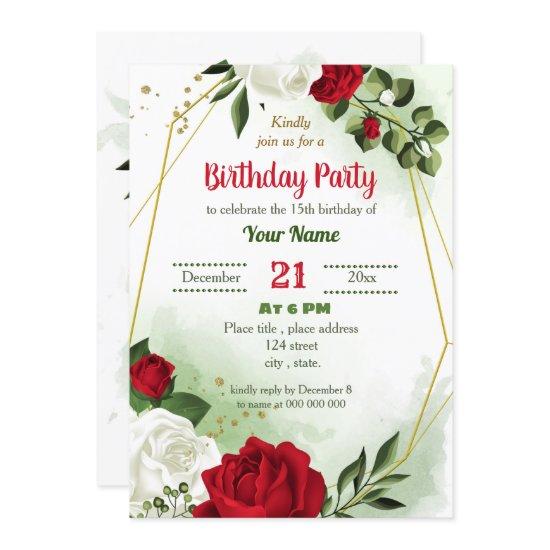 red white floral greenery geometric birthday party