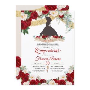 Red White Gold Elegant Floral Charro Quinceanera I