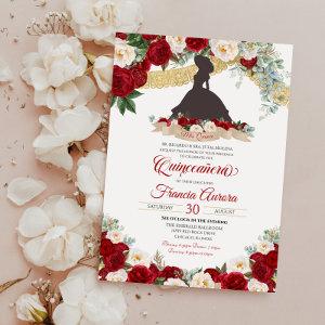 Red White Gold Elegant Floral Charro Quinceanera