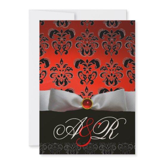 RED WHITE RIBBON & BLACK DAMASK MONOGRAM Ruby