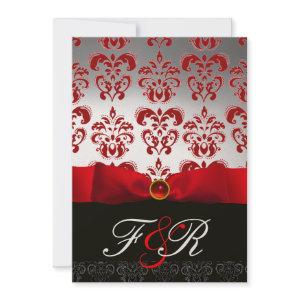 RED WHITE RIBBON & BLACK DAMASK MONOGRAM Ruby