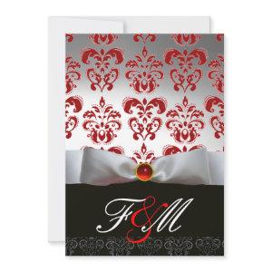 RED WHITE RIBBON & BLACK DAMASK MONOGRAM Ruby