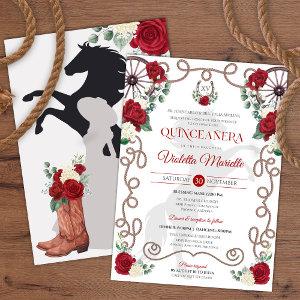 Red White Rose Elegant Western Charra Quinceanera