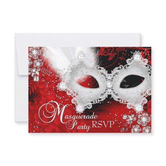 Red White Sparkle Mask Masquerade Party RSVP