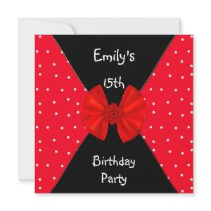 Red White Spot  Cute Bow 15th Birthday