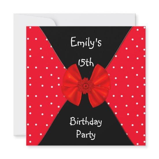 Red White Spot  Cute Bow 15th Birthday