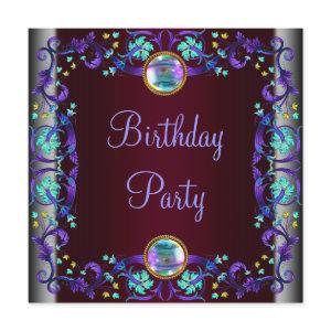 Red Wine Purple Teal Blue Birthday Party