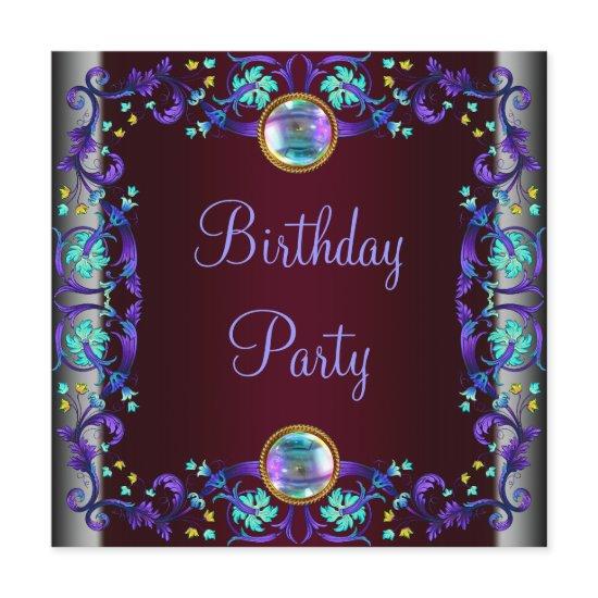 Red Wine Purple Teal Blue Birthday Party