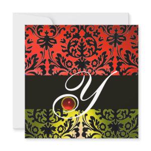 RED YELLOW BLACK DAMASK MONOGRAM Ruby