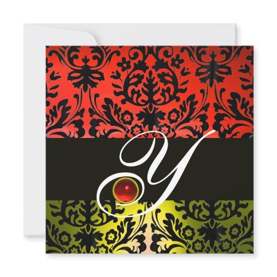 RED YELLOW BLACK DAMASK MONOGRAM Ruby