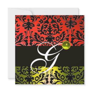 RED YELLOW BLACK DAMASK MONOGRAM Topaz