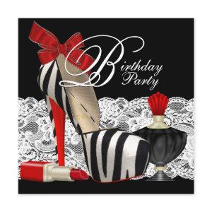 Red Zebra High Heel Shoes Black Red Zebra Party