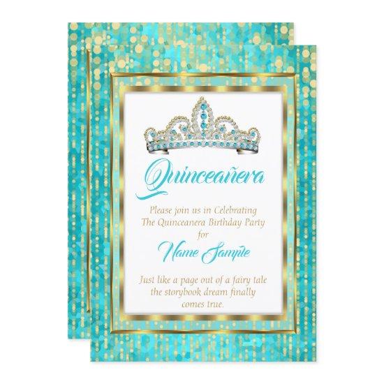Regal Princess Blue Teal Quinceanera Gold White