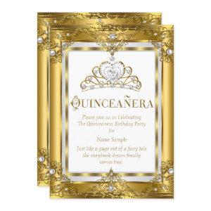 Regal Princess Quinceanera 15th Gold White Pearl
