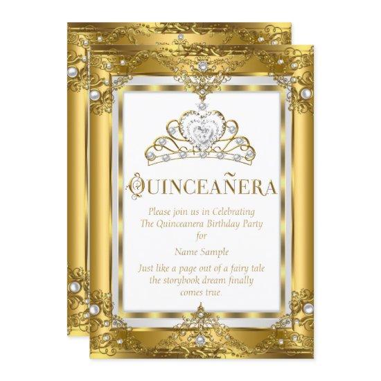 Regal Princess Quinceanera 15th Gold White Pearl
