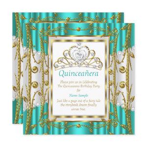 Regal Quinceanera 15th Teal Jade Gold White Tiara