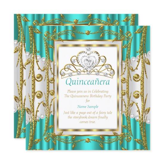 Regal Quinceanera 15th Teal Jade Gold White Tiara