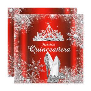 Regal Red Quinceanera Silver Tiara 15th Birthday
